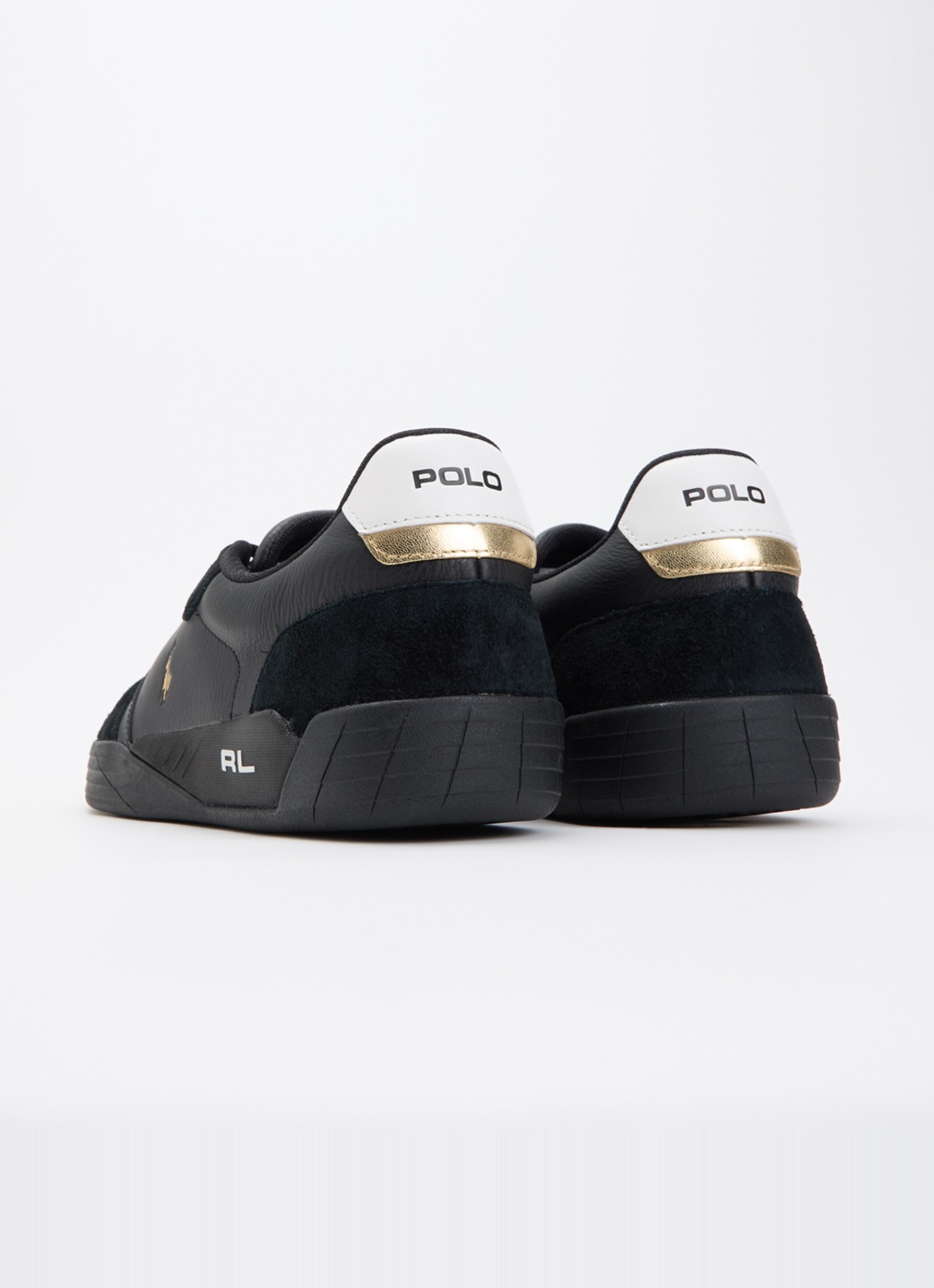 Ralph Lauren Broome sneaker van leer met suède details en logo - achterkant 5 zwart