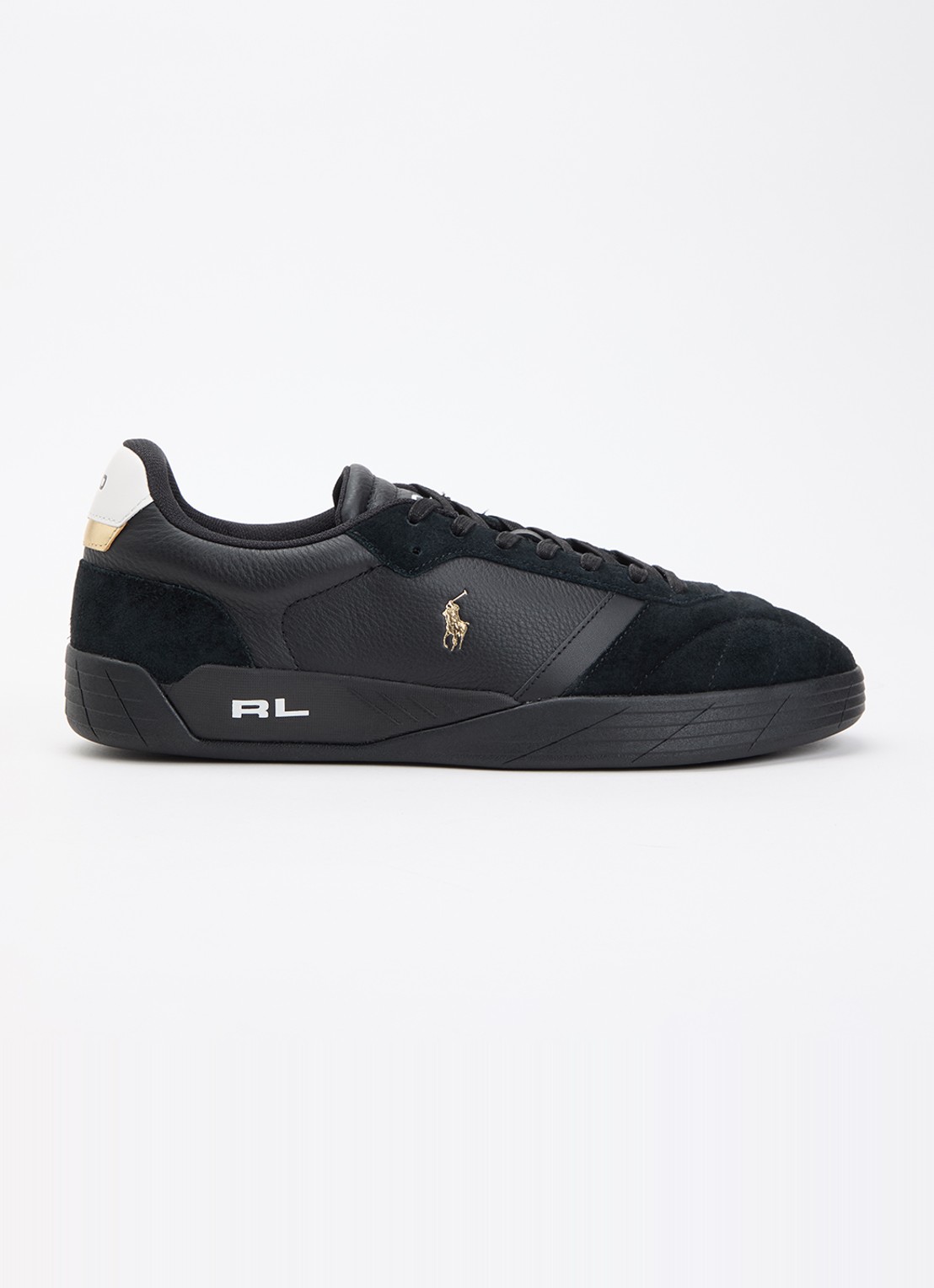 Ralph Lauren Broome sneaker van leer met suède details en logo - voorkant 4 zwart