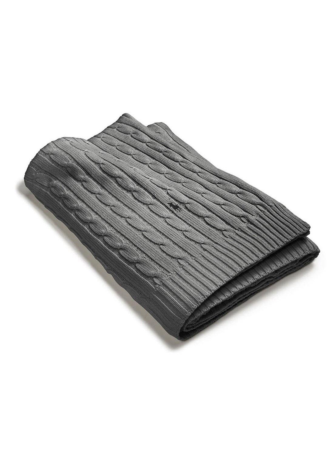 Ralph Lauren Cable plaid van katoen 127 x 177 cm - voorkant donkergrijs