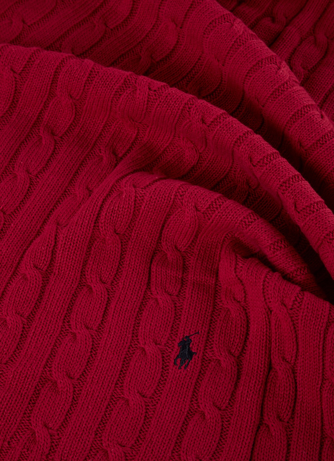 Ralph Lauren Cable plaid van katoen 127 x 177 cm - detail 3 donkerrood