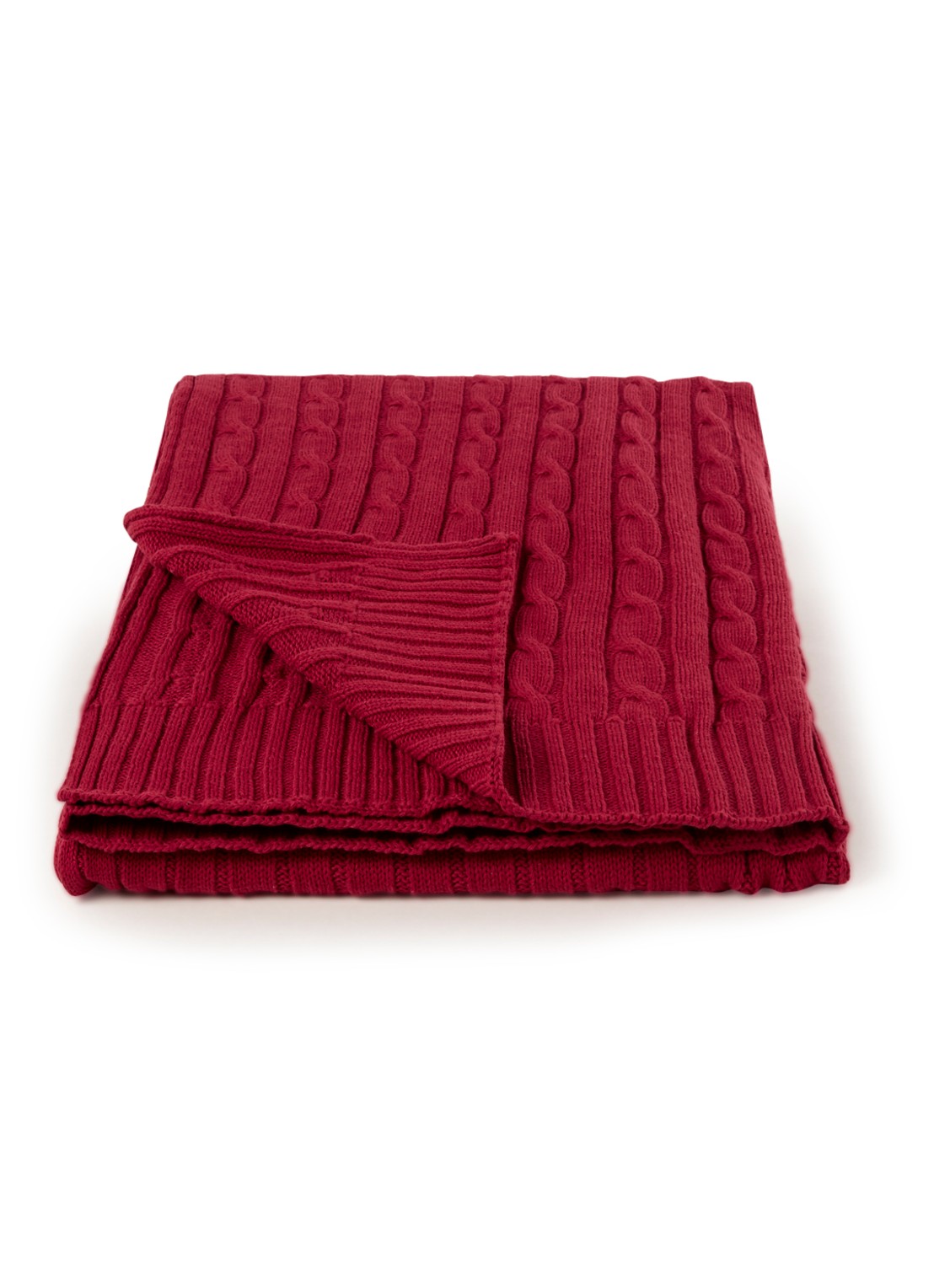Ralph Lauren Cable plaid van katoen 127 x 177 cm - voorkant donkerrood