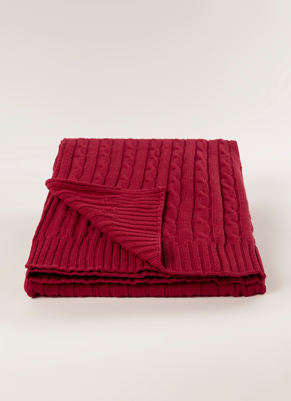 Ralph Lauren Cable plaid van katoen 127 x 177 cm - voorkant 2 donkerrood