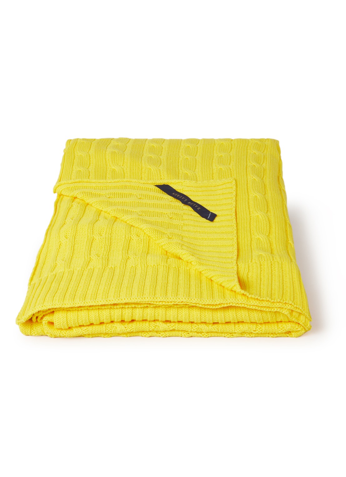 Ralph Lauren Cable plaid van katoen 127 x 177 cm - voorkant 3 geel