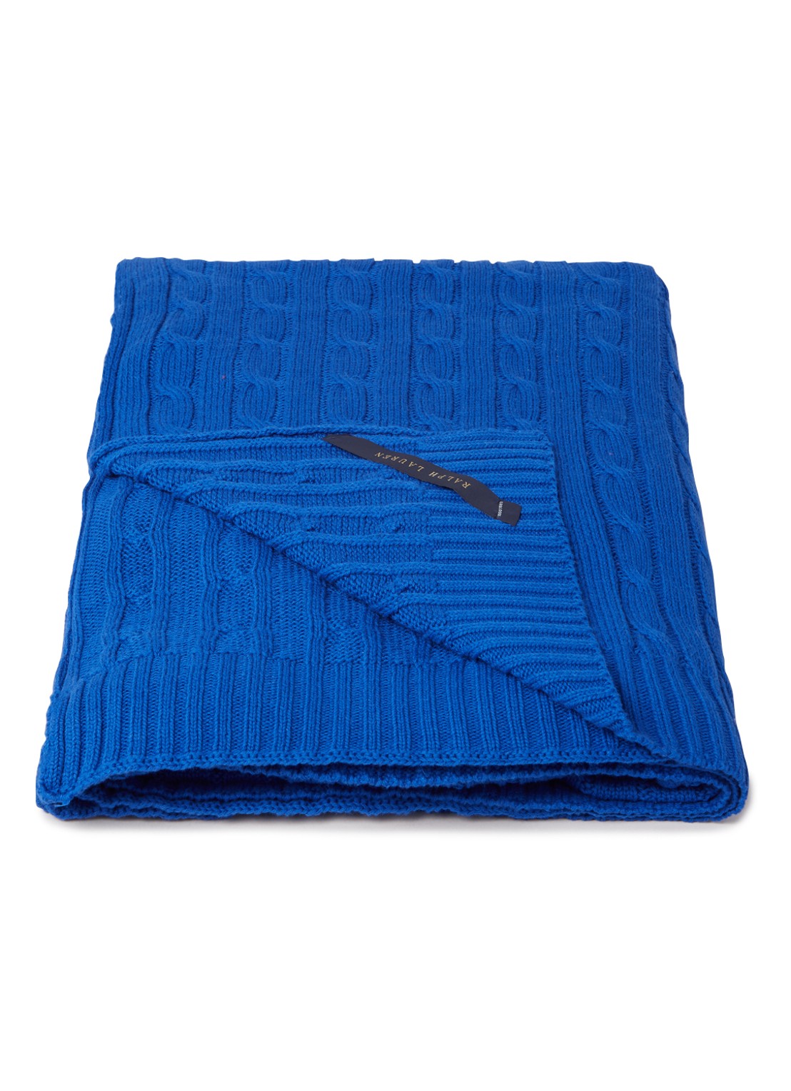 Ralph Lauren Cable plaid van katoen 127 x 177 cm - voorkant kobaltblauw