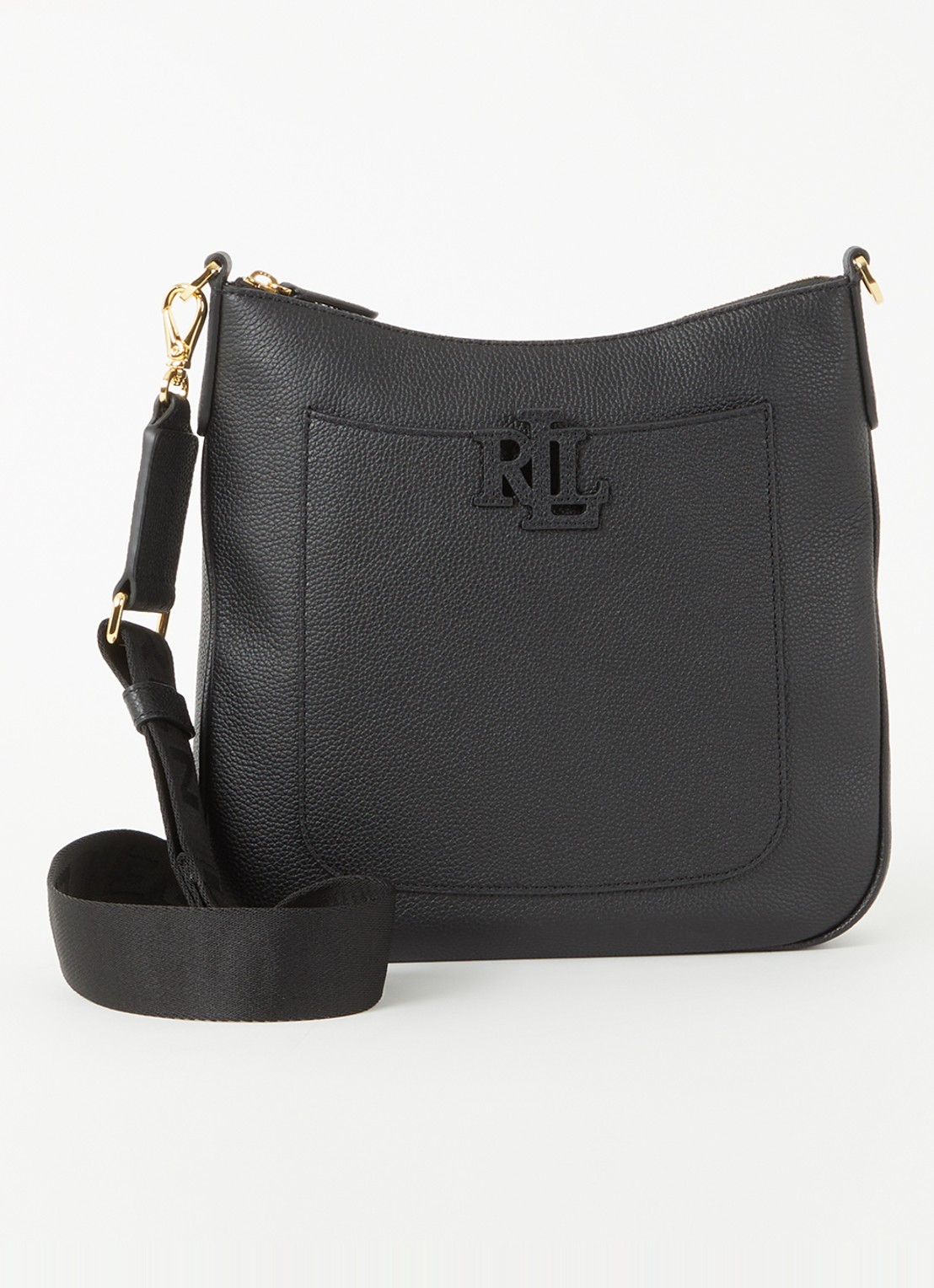 Ralph Lauren Cameryn crossbodytas van leer met afneembare schouderriem - voorkant 2 zwart