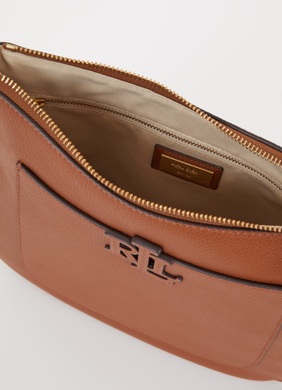 Ralph Lauren Cameryn crossbodytas van leer met afneembare schouderriem - detail 2 oranjerood