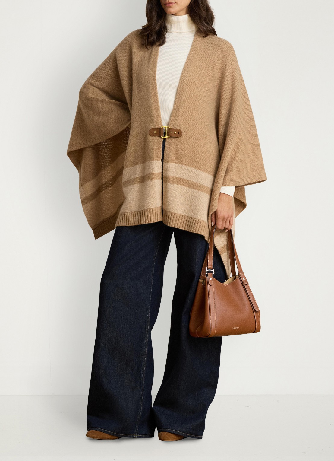 Ralph Lauren Cape met gespdetail - voorkant 3 camel multi / beige
