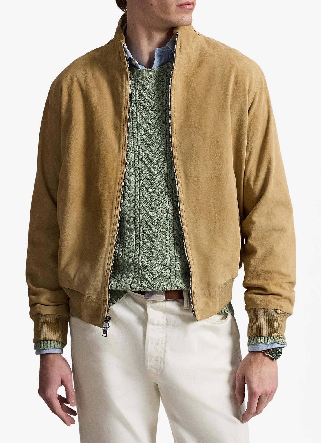 Ralph Lauren Charleton jack van geitensuède met opstaande kraag - detail 4 cafe tan suede / beige