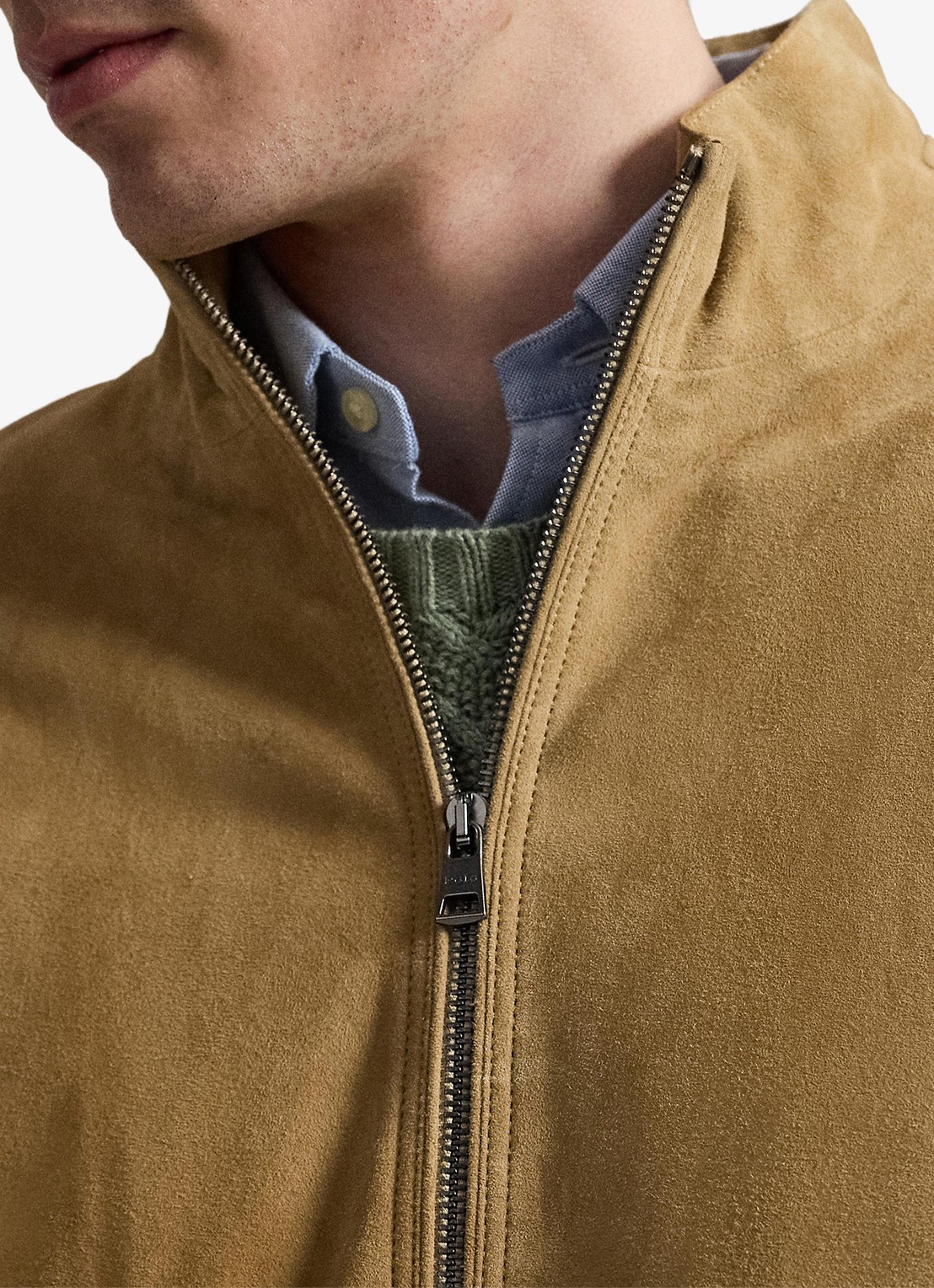 Ralph Lauren Charleton jack van geitensuède met opstaande kraag - detail 5 cafe tan suede / beige