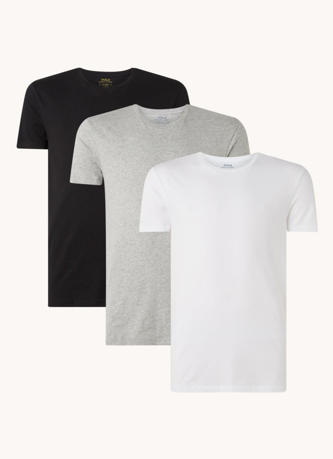 Ralph Lauren Classic Crew T-shirt in 3-pack - voorkant 2 lichtgrijs