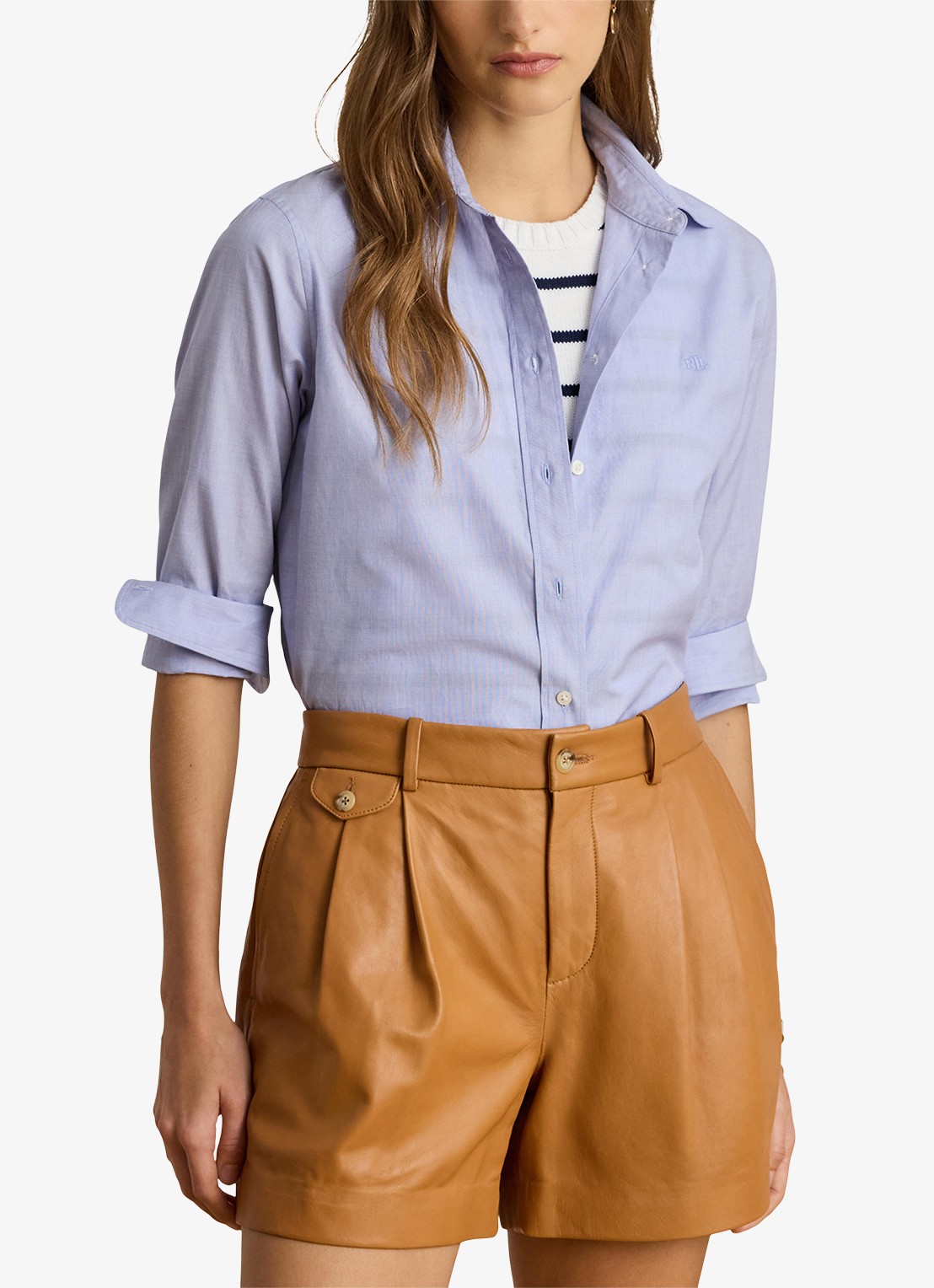 Ralph Lauren Classic fit blouse met logoborduring - detail lichtblauw