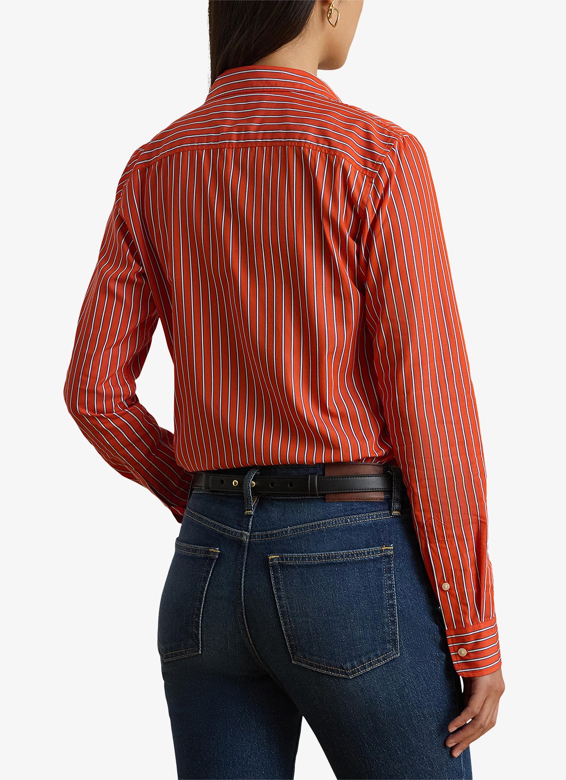 Ralph Lauren Classic fit blouse met streepprint en logoborduring - achterkant 4 oranjerood