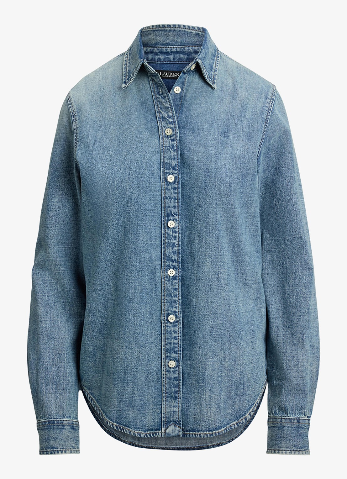 Ralph Lauren Classic fit blouse van denim met logoborduring - voorkant 2 indigo