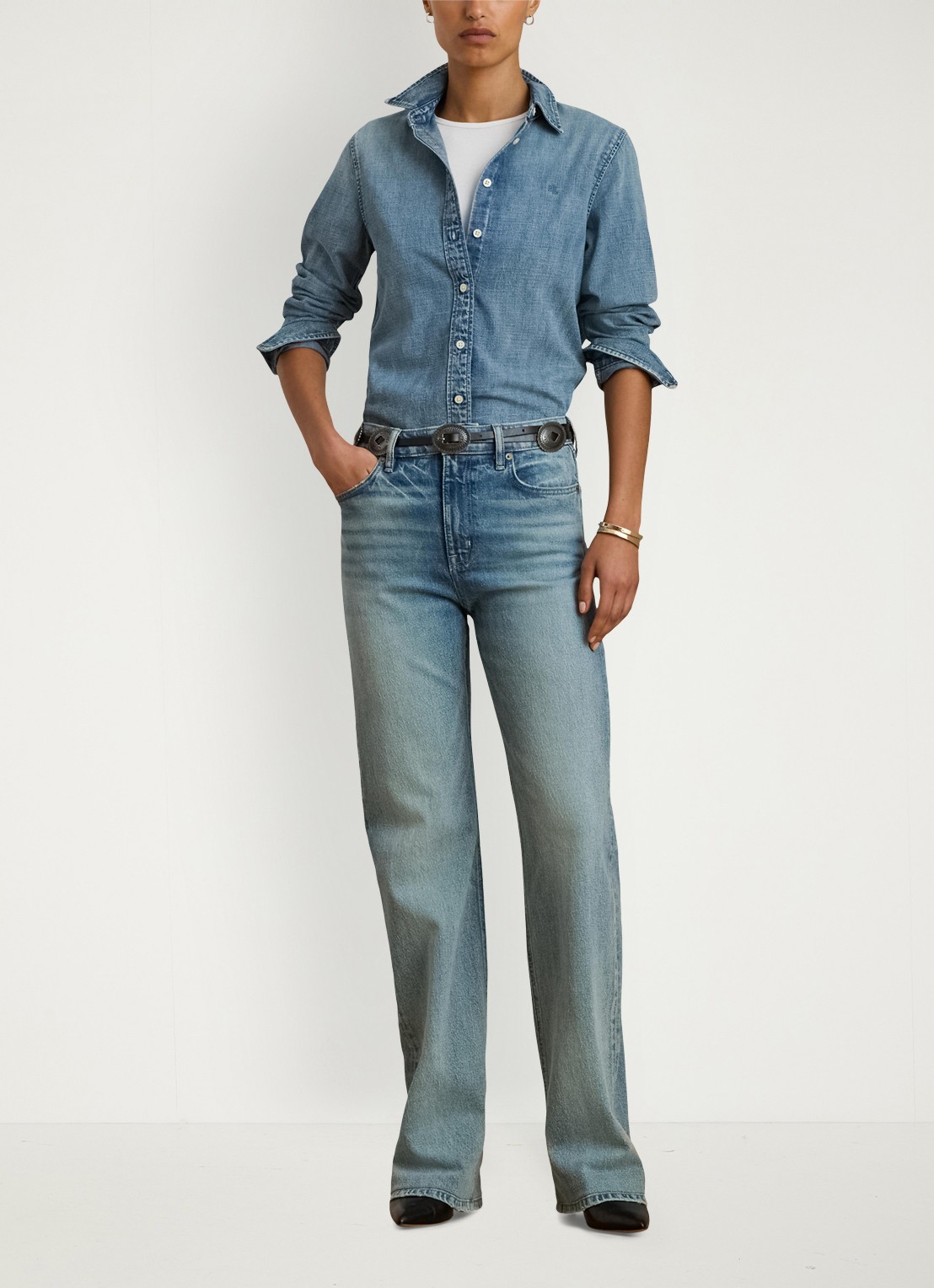 Ralph Lauren Classic fit blouse van denim met logoborduring - voorkant 3 indigo
