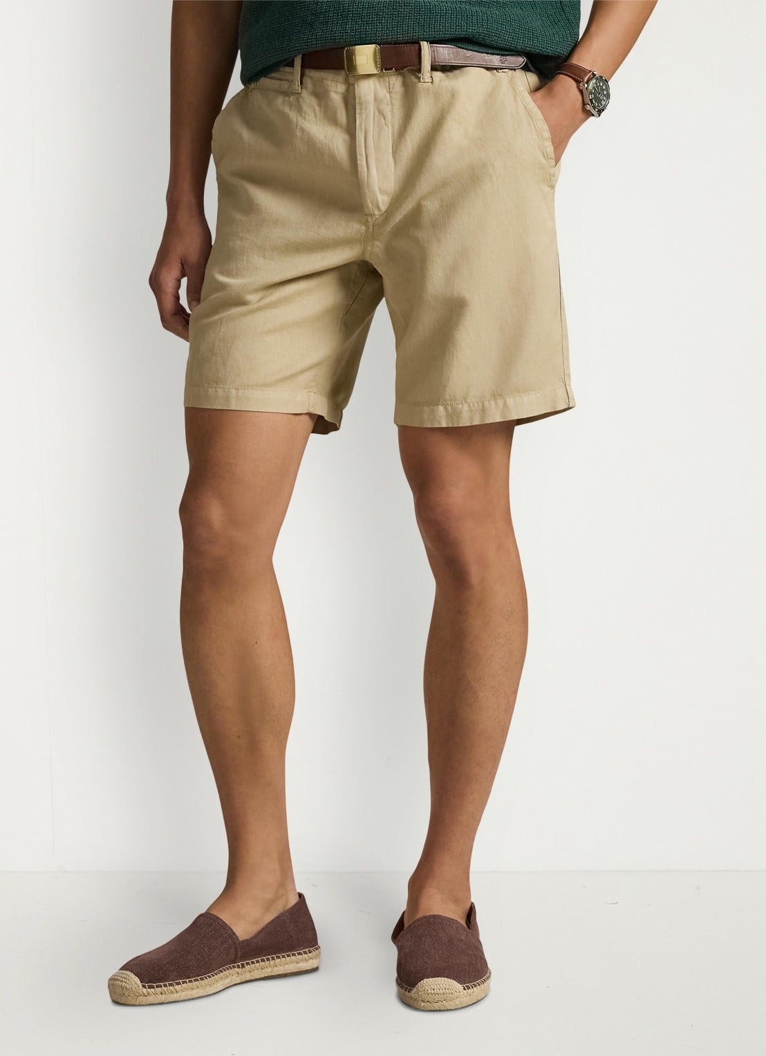 Ralph Lauren Classic fit korte broek in linnenblend - detail coastal beige / beige