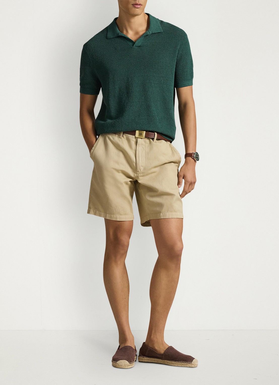 Ralph Lauren Classic fit korte broek in linnenblend - voorkant 5 coastal beige / beige