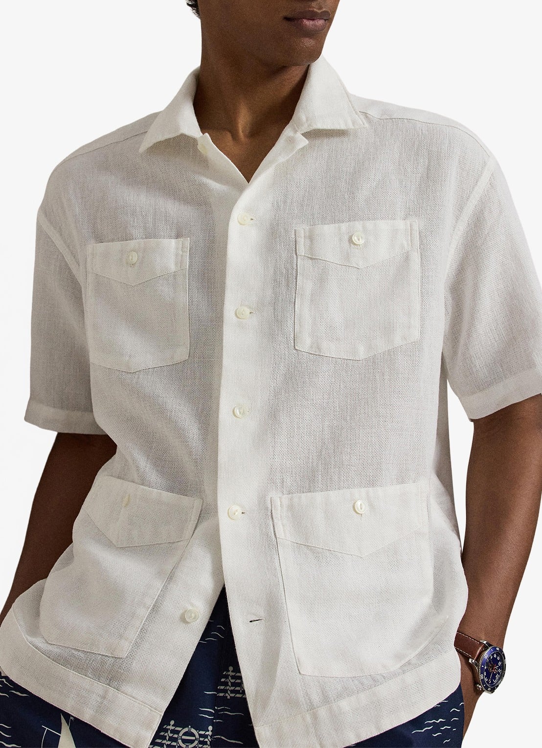 Ralph Lauren Classic fit linnen-katoenen overhemd - voorkant 2 white / wit