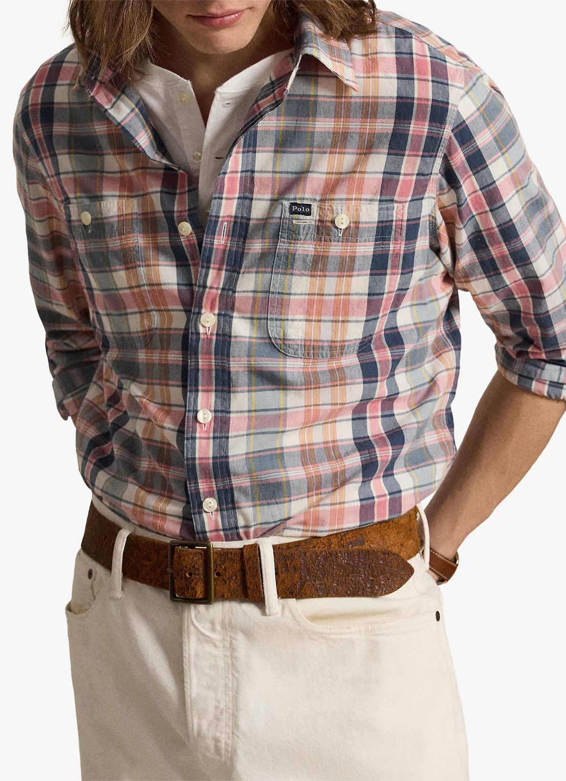Ralph Lauren Classic fit madras overhemd met ruitprint - detail 3 grey navy multi / grijs