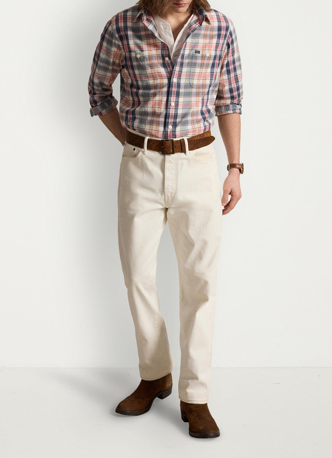 Ralph Lauren Classic fit madras overhemd met ruitprint - detail 4 grey navy multi / grijs