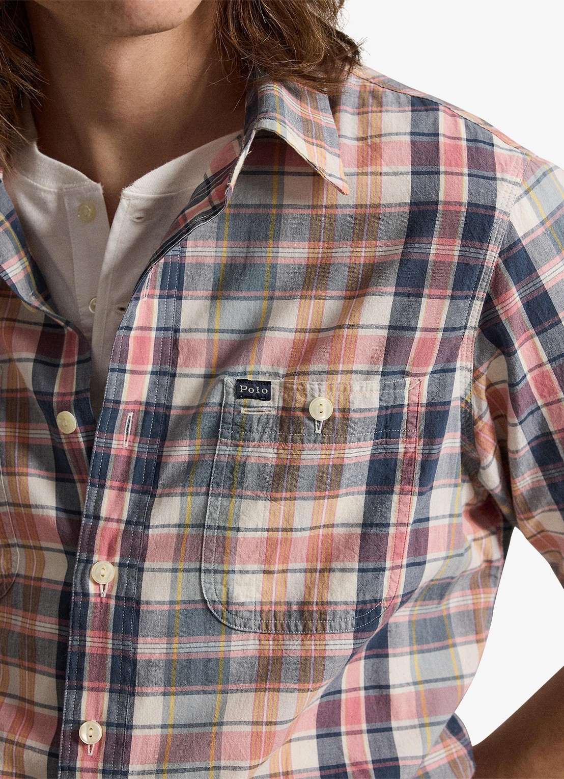 Ralph Lauren Classic fit madras overhemd met ruitprint - detail 5 grey navy multi / grijs