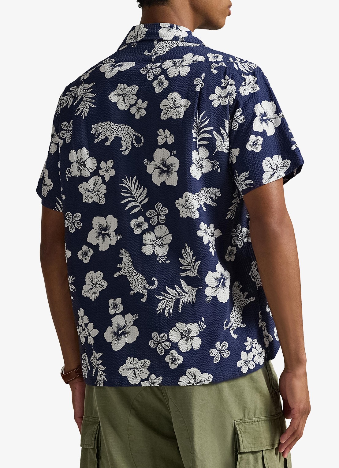 Ralph Lauren Classic fit overhemd met bloemenprint en structuur - achterkant 5 jaguar tropical / donkerblauw