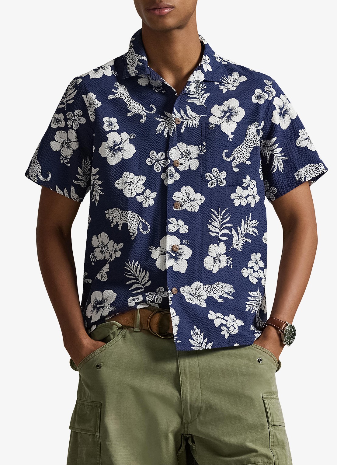 Ralph Lauren Classic fit overhemd met bloemenprint en structuur - detail 3 jaguar tropical / donkerblauw