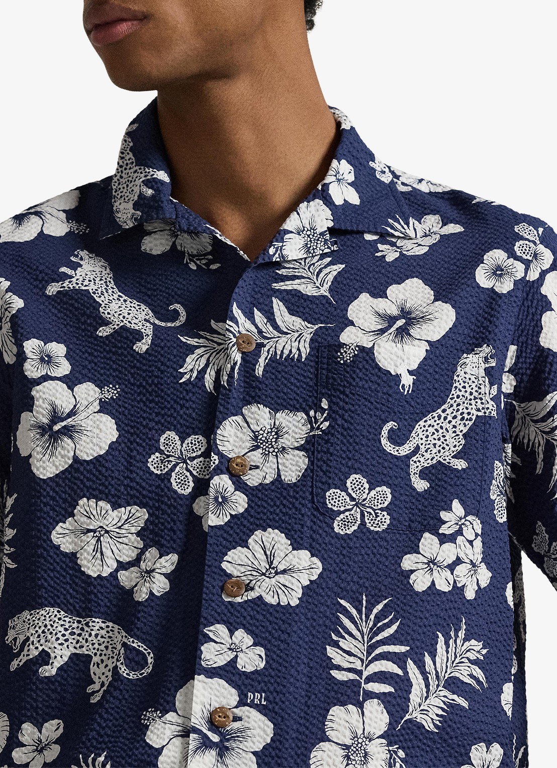 Ralph Lauren Classic fit overhemd met bloemenprint en structuur - detail 4 jaguar tropical / donkerblauw