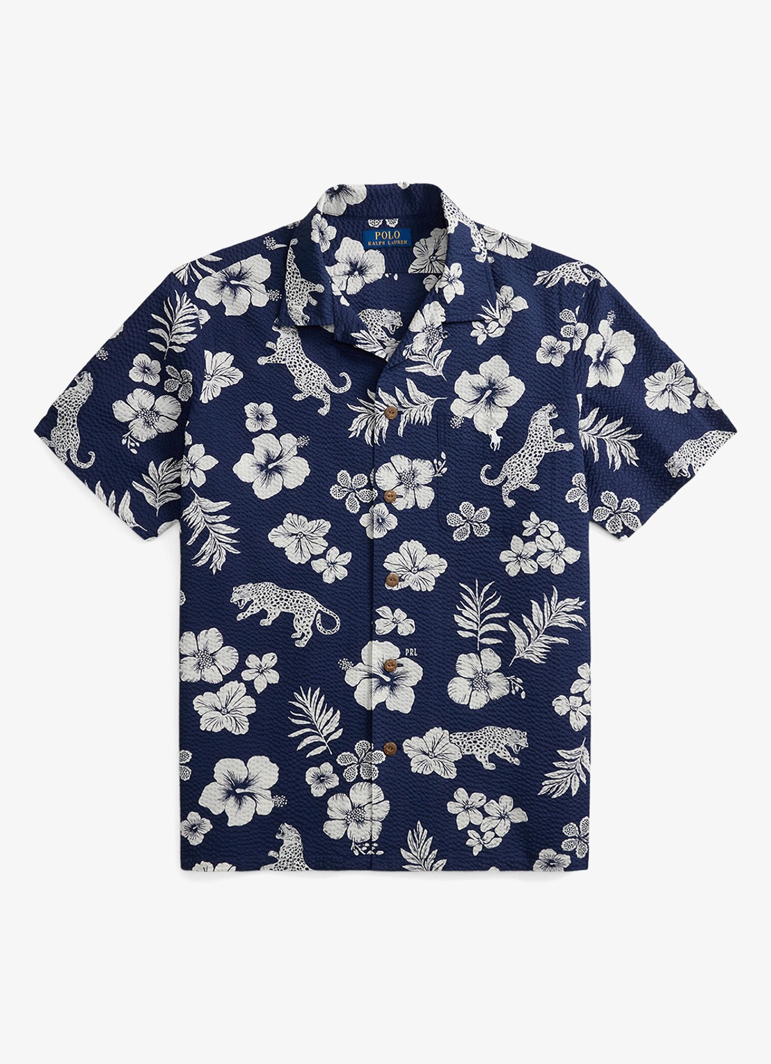 Ralph Lauren Classic fit overhemd met bloemenprint en structuur - voorkant jaguar tropical / donkerblauw