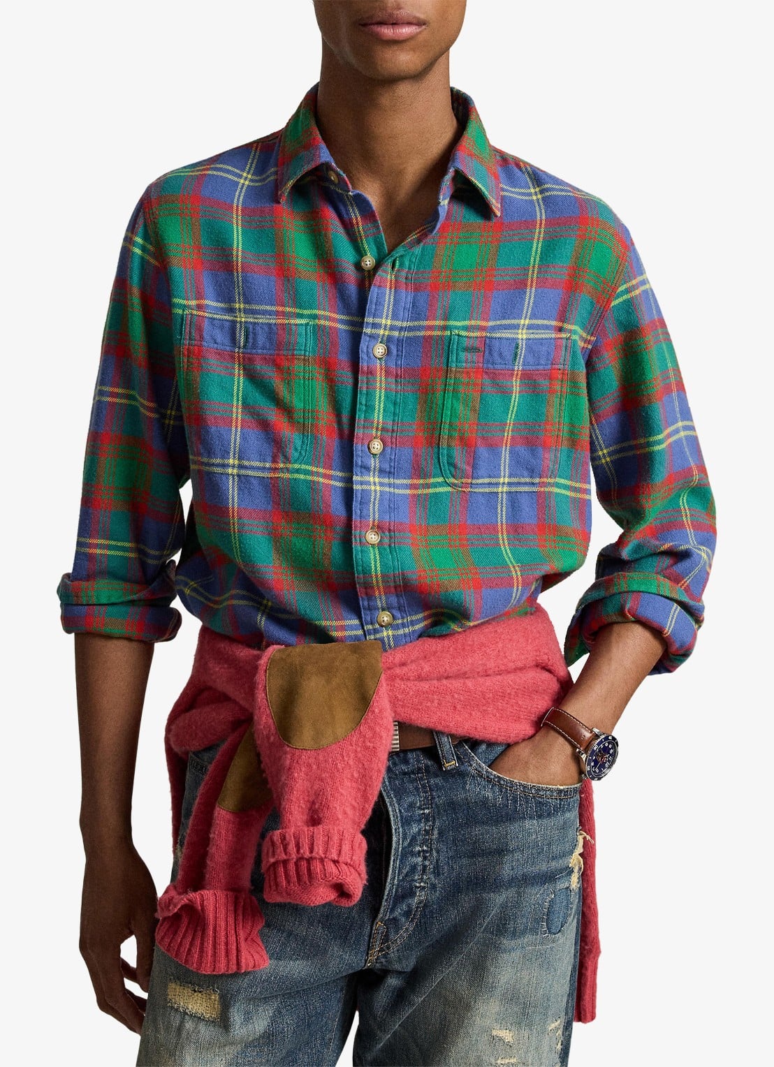 Ralph Lauren Classic fit overhemd met ruitdessin - voorkant 3 7391 royal green multi / groen