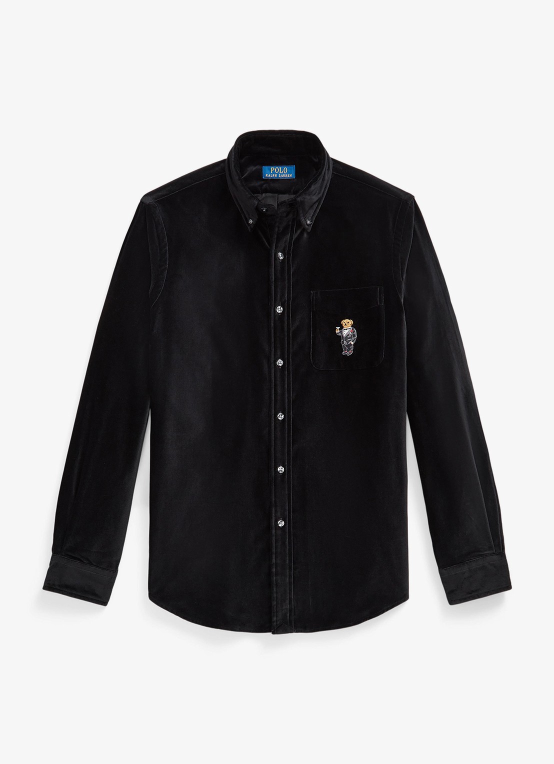 Ralph Lauren Classic fit overhemd van fluweel met borduring - voorkant polo black / zwart