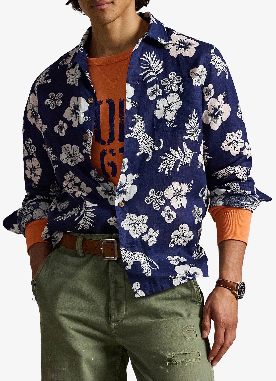 Ralph Lauren Classic fit overhemd van linnen met bloemenprint - detail 2 7163 jaguar tropical / donkerblauw