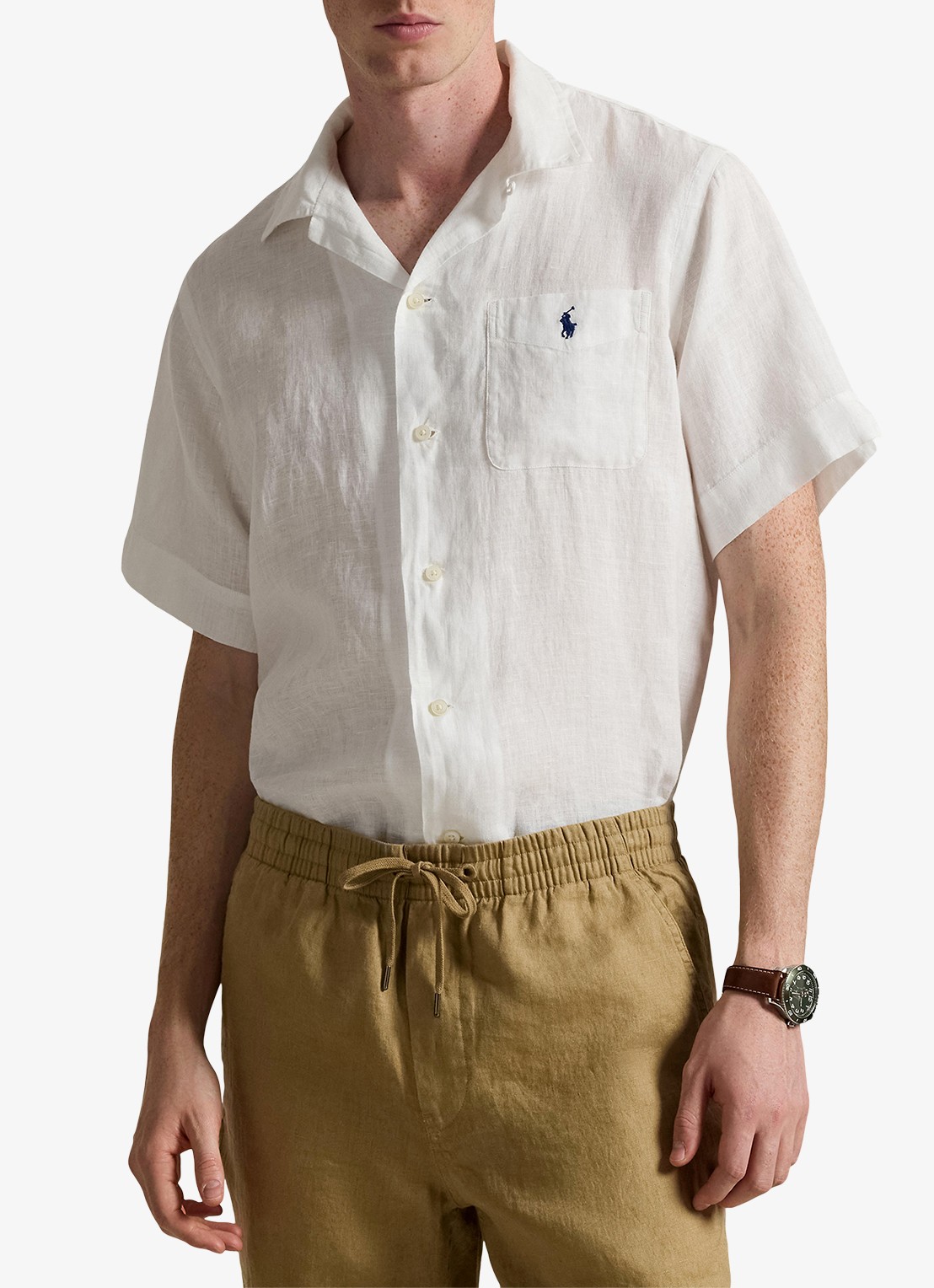 Ralph Lauren Classic fit overhemd van linnen met borstzak - detail 3 white / wit