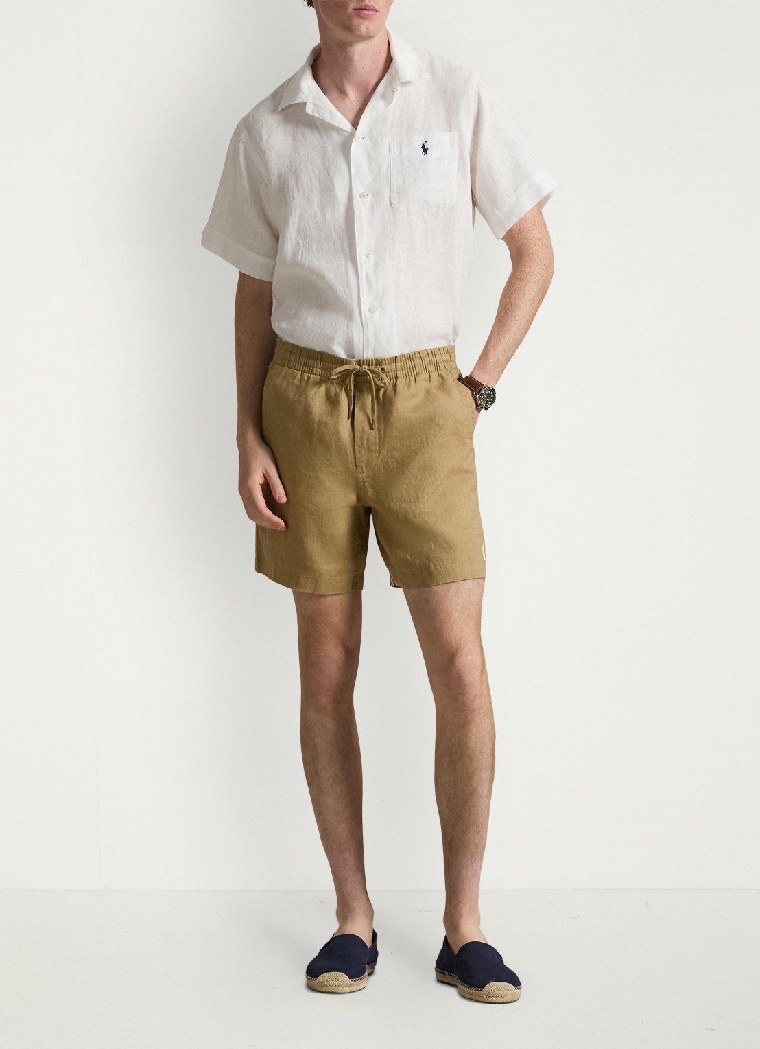 Ralph Lauren Classic fit overhemd van linnen met borstzak - voorkant 2 white / wit