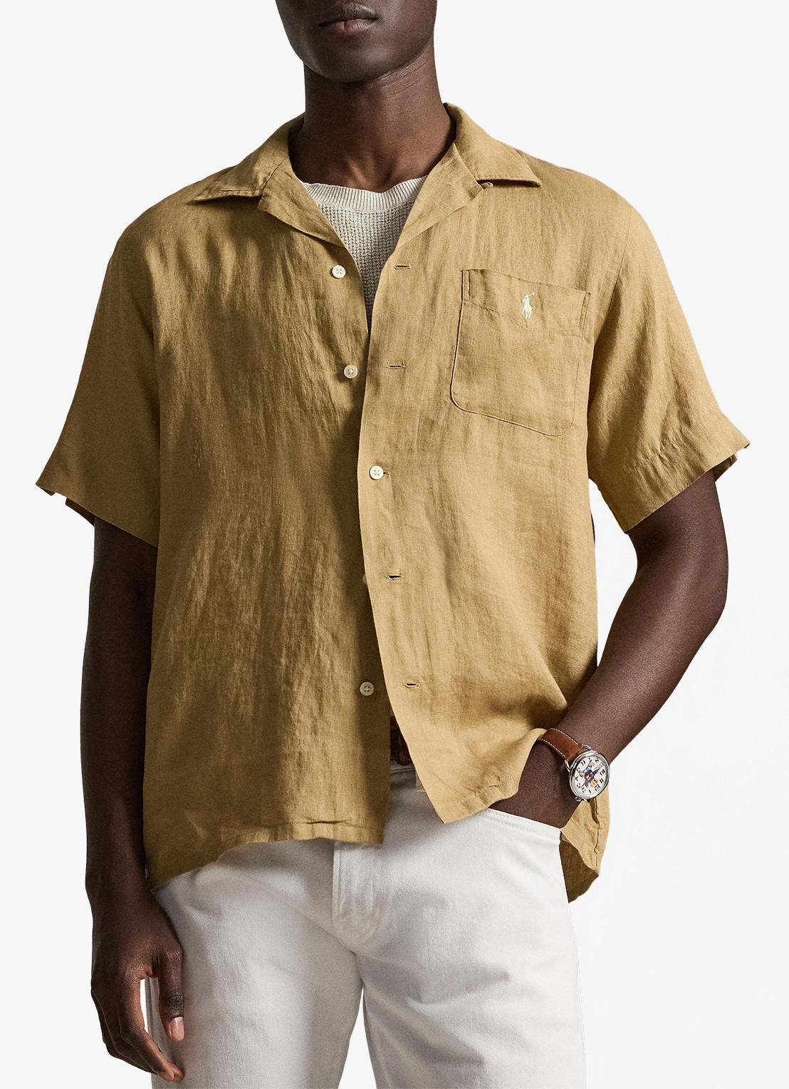 Ralph Lauren Classic fit overhemd van linnen met borstzak - detail 3 cafe tan-2x6t