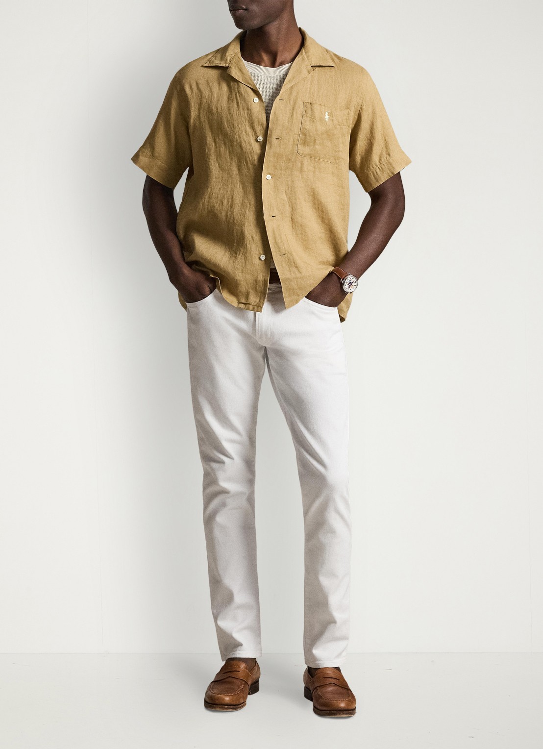 Ralph Lauren Classic fit overhemd van linnen met borstzak - detail 4 cafe tan-2x6t