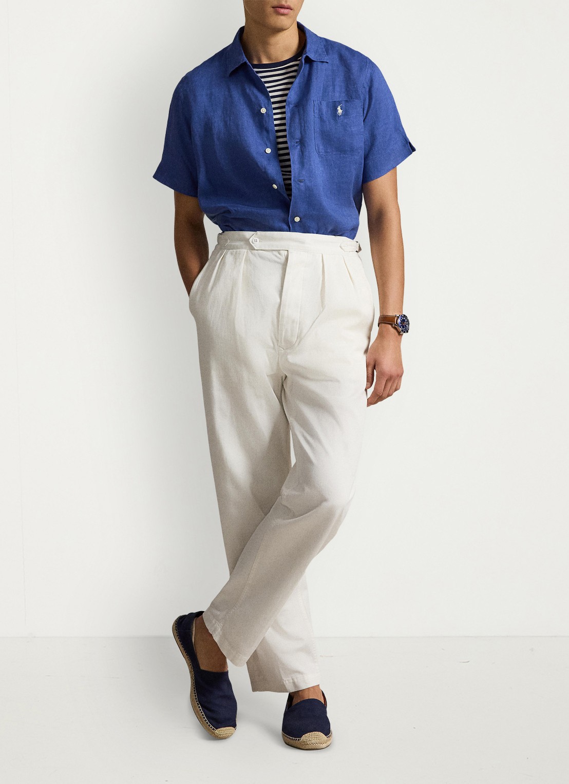 Ralph Lauren Classic fit overhemd van linnen met borstzak - detail 4 dusty azure-31rh