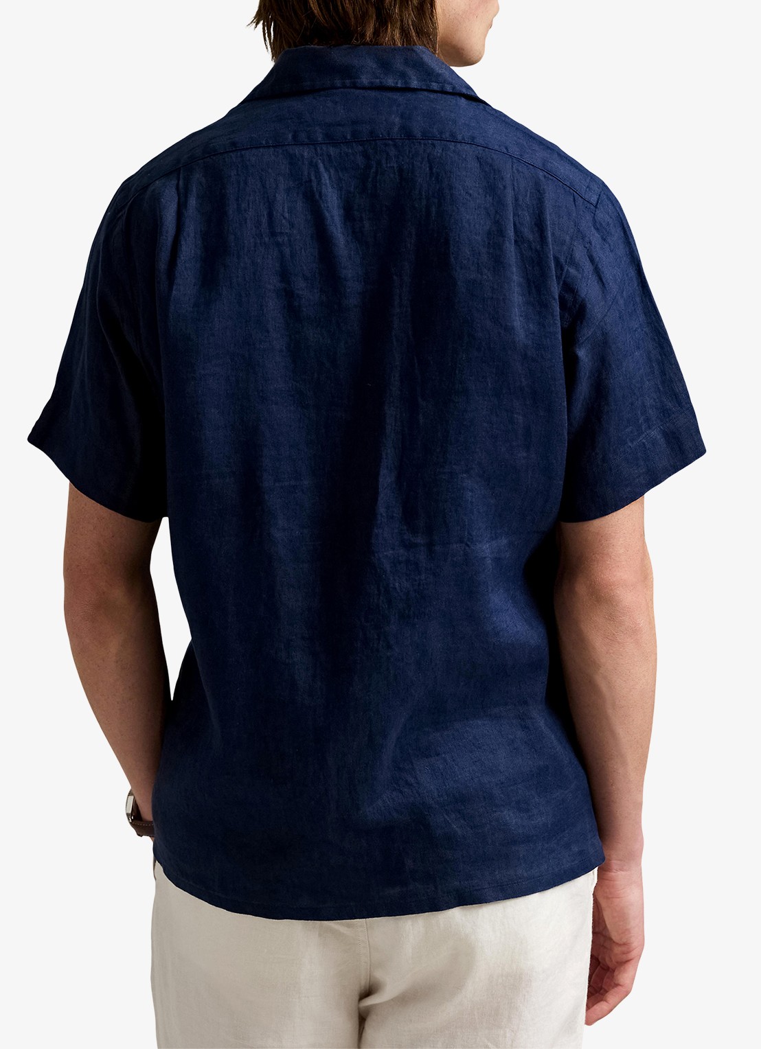 Ralph Lauren Classic fit overhemd van linnen met borstzak - achterkant 3 donkerblauw