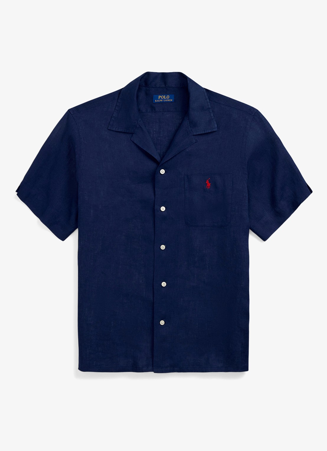 Ralph Lauren Classic fit overhemd van linnen met borstzak - voorkant donkerblauw