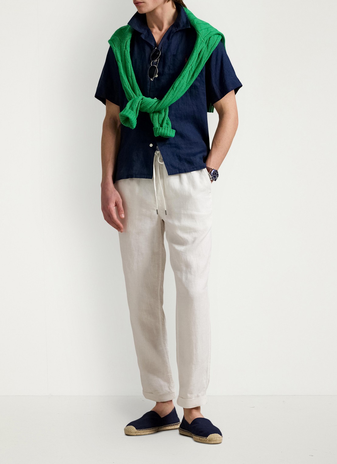 Ralph Lauren Classic fit overhemd van linnen met borstzak - voorkant 2 donkerblauw