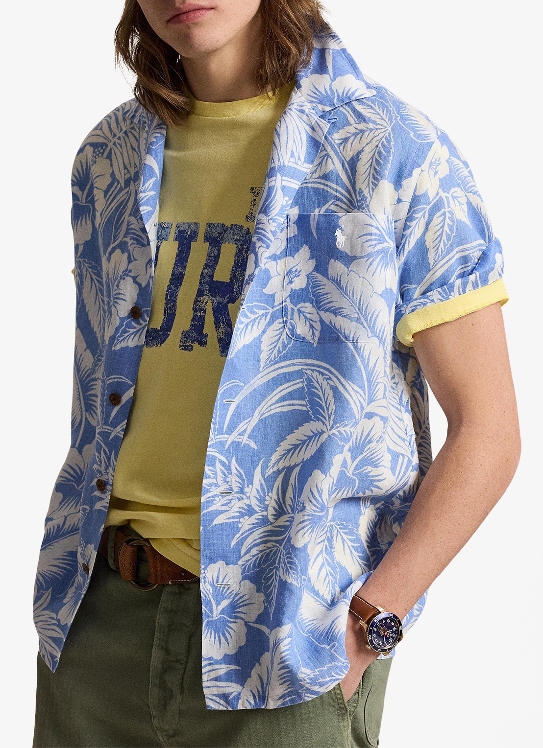 Ralph Lauren Classic fit overhemd van linnen met print - detail blue sweetheart floral / blauw