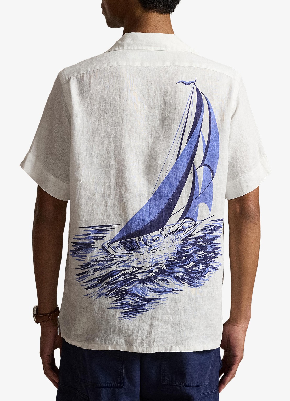 Ralph Lauren Classic fit overhemd van linnen met print - achterkant vintage nautical sail / gebroken wit