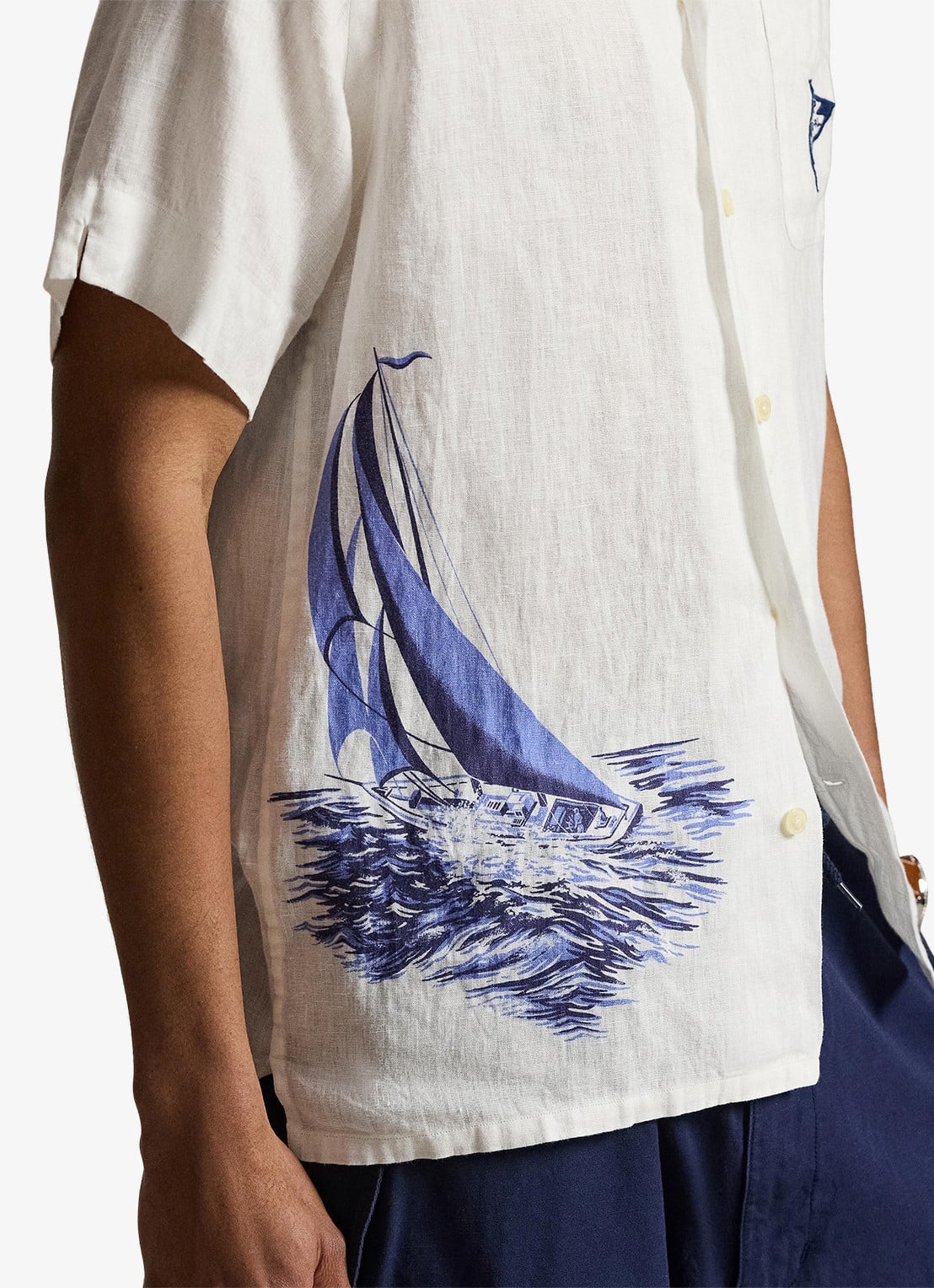 Ralph Lauren Classic fit overhemd van linnen met print - detail 3 vintage nautical sail / gebroken wit