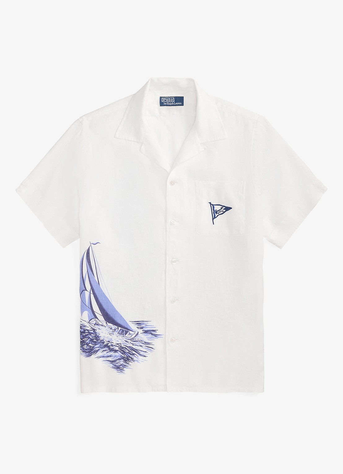 Ralph Lauren Classic fit overhemd van linnen met print - voorkant 4 vintage nautical sail / gebroken wit