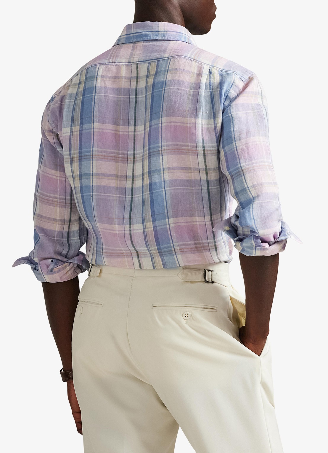 Ralph Lauren Classic fit overhemd van linnen met ruitdessin - achterkant 3 7105b pink blue multi-zyhq