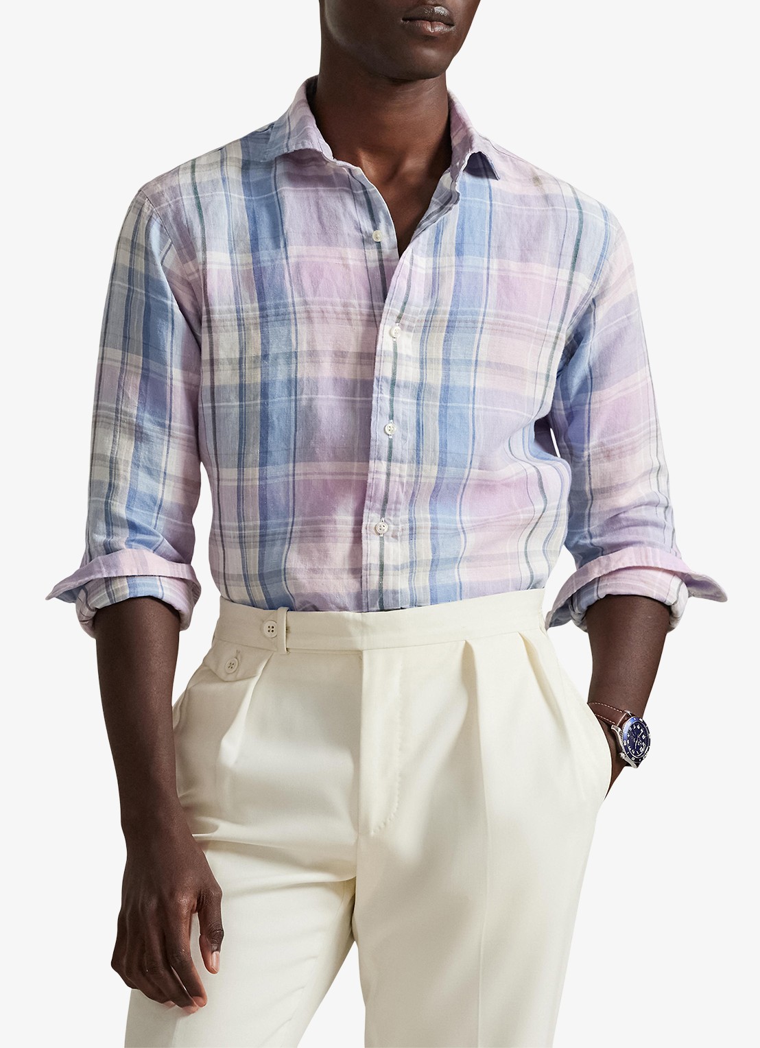 Ralph Lauren Classic fit overhemd van linnen met ruitdessin - detail 4 7105b pink blue multi-zyhq