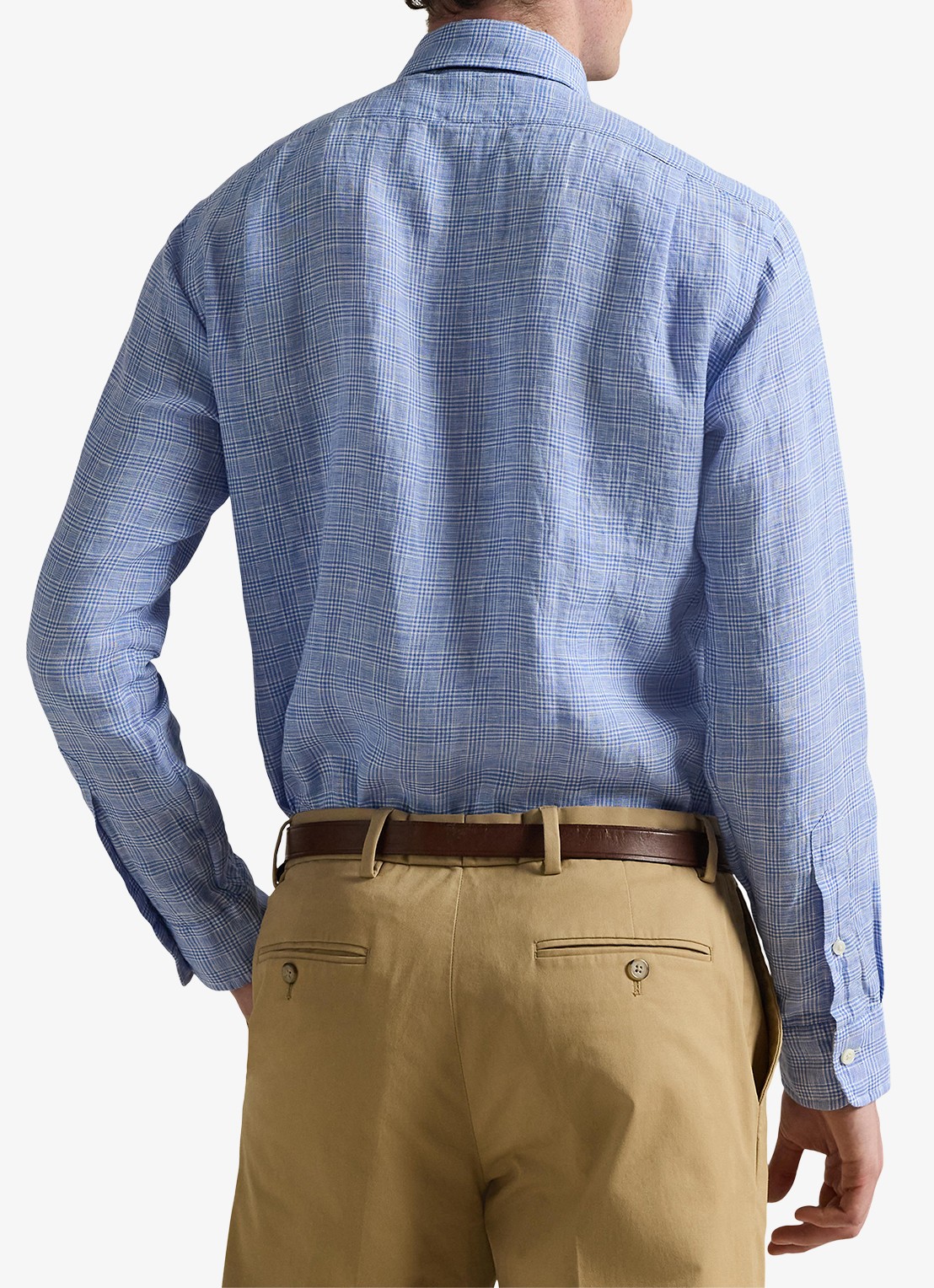 Ralph Lauren Classic fit overhemd van linnen met ruitdessin - achterkant 4596a blue white multi-zyhs