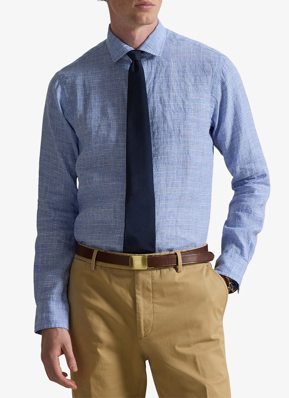 Ralph Lauren Classic fit overhemd van linnen met ruitdessin - detail 4 4596a blue white multi-zyhs