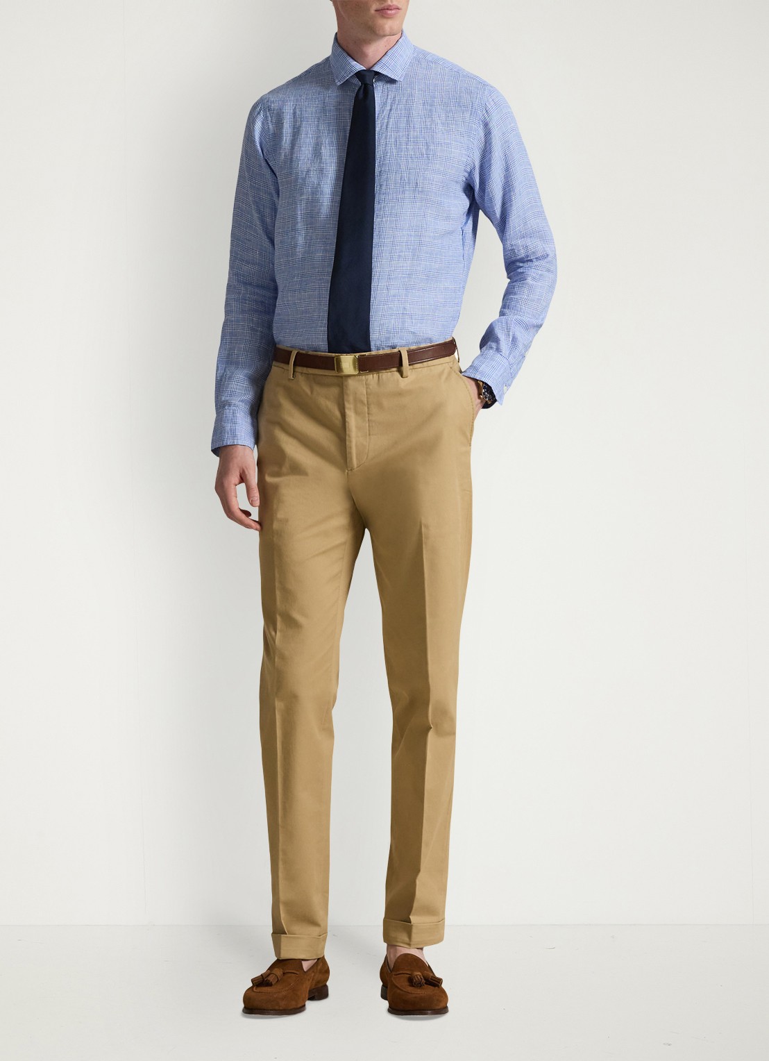 Ralph Lauren Classic fit overhemd van linnen met ruitdessin - voorkant 3 4596a blue white multi-zyhs