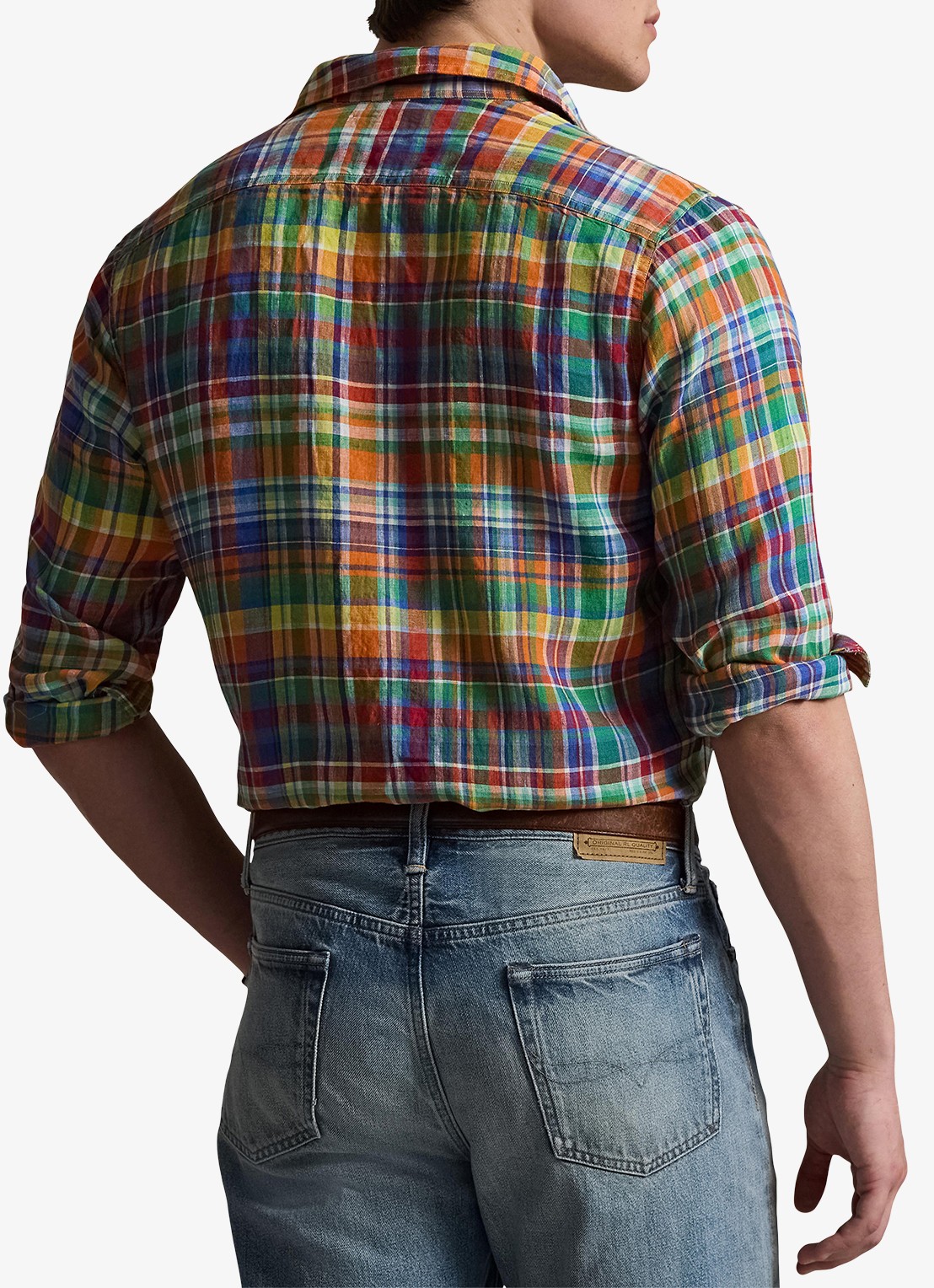 Ralph Lauren Classic fit overhemd van linnen met ruitdessin - achterkant 3 orange royal multi / oranje