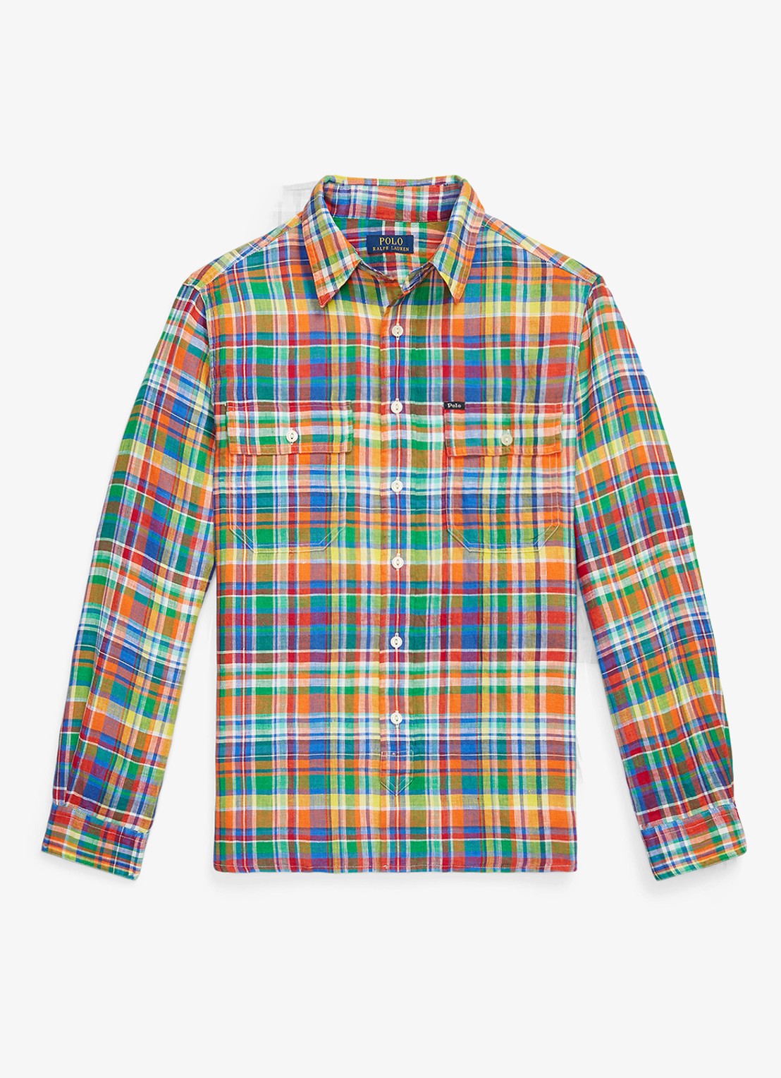 Ralph Lauren Classic fit overhemd van linnen met ruitdessin - voorkant orange royal multi / oranje